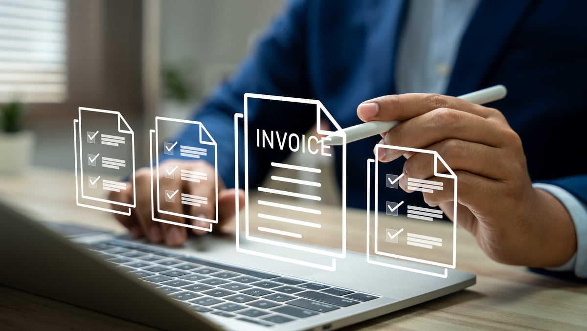 E-Invoice and Digital billing concept, Businessman using laptop to manage electronic statements