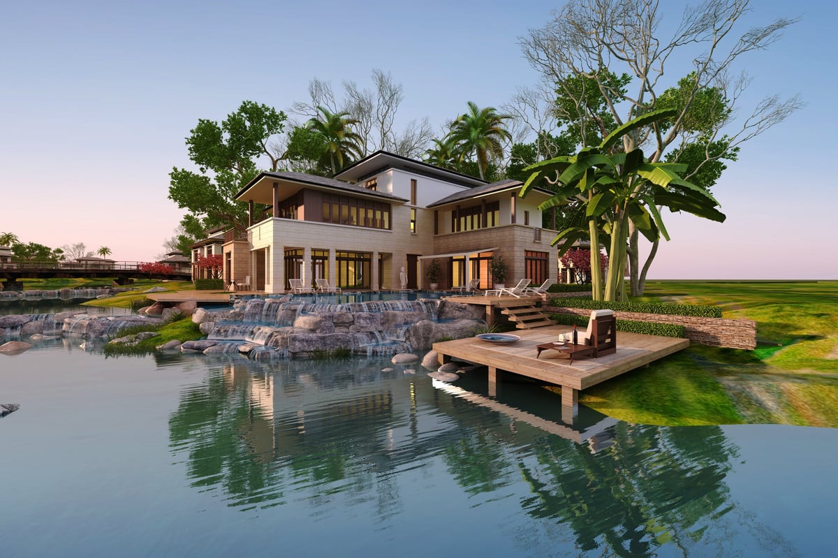 3d render lake villa house