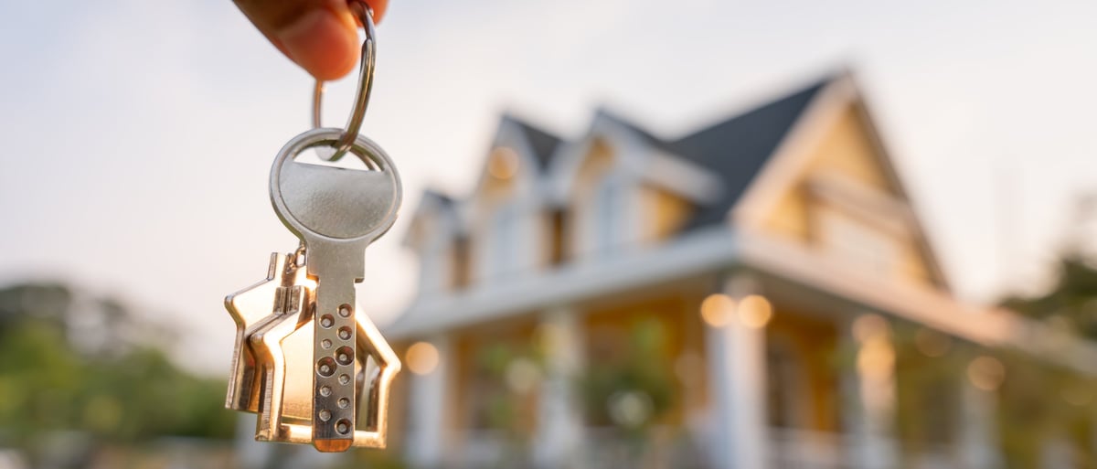 Landlord key for unlocking house is plugged into the door